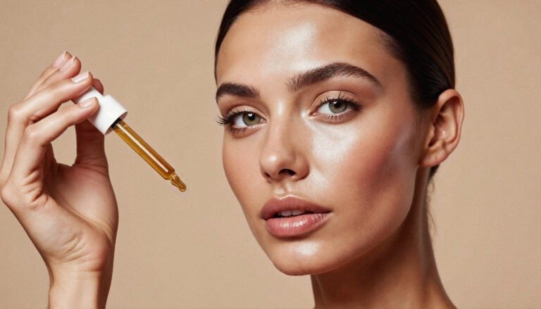 Woman applying facial serum