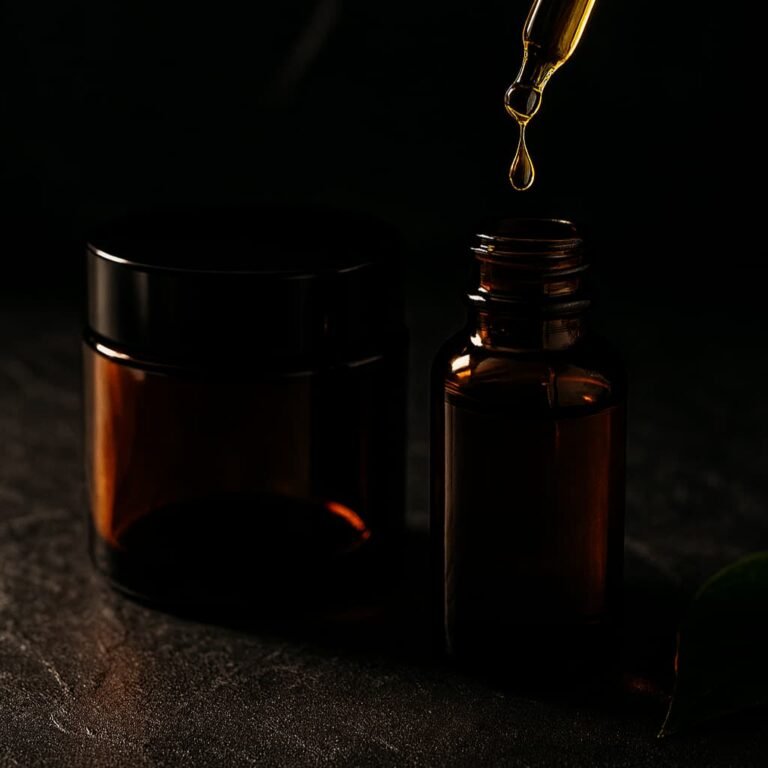 amber glass jar and bottle composition