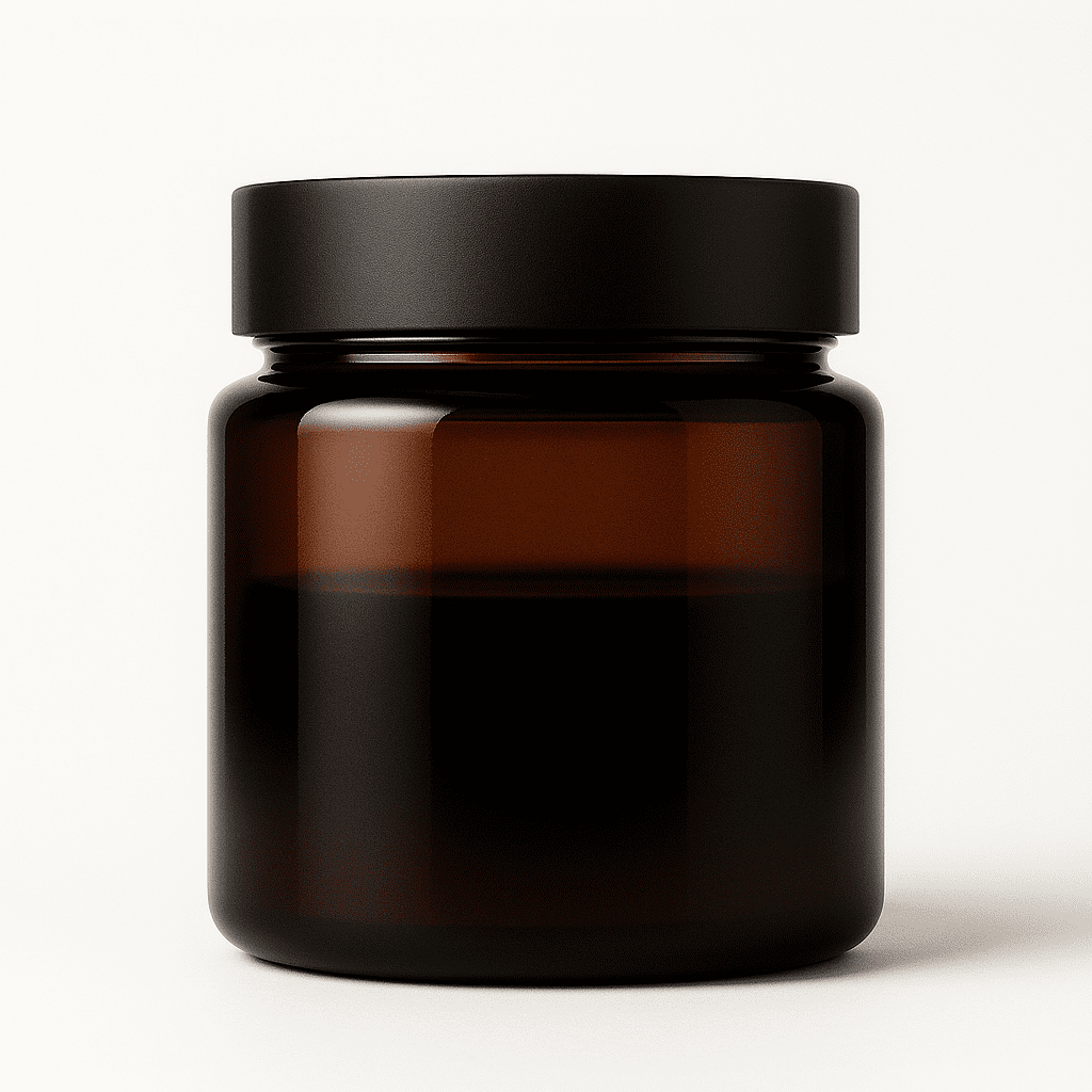 clinically styled amber glass jar