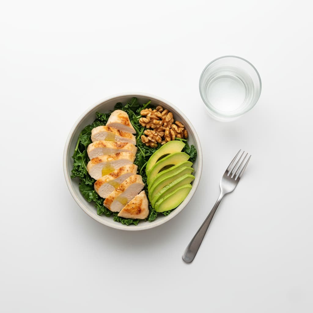 A bowl is filled with a nutritious meal