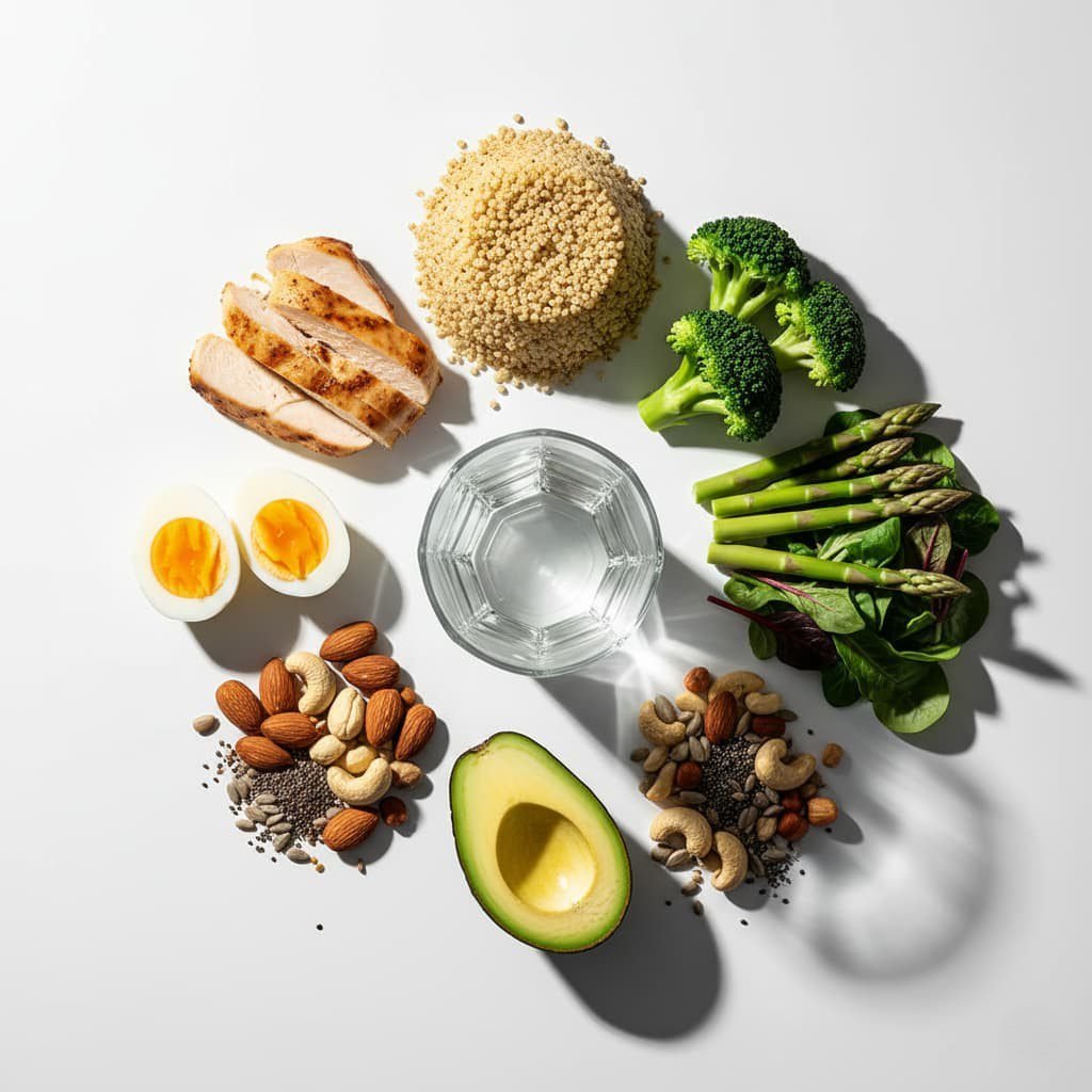 An arrange of healthy food