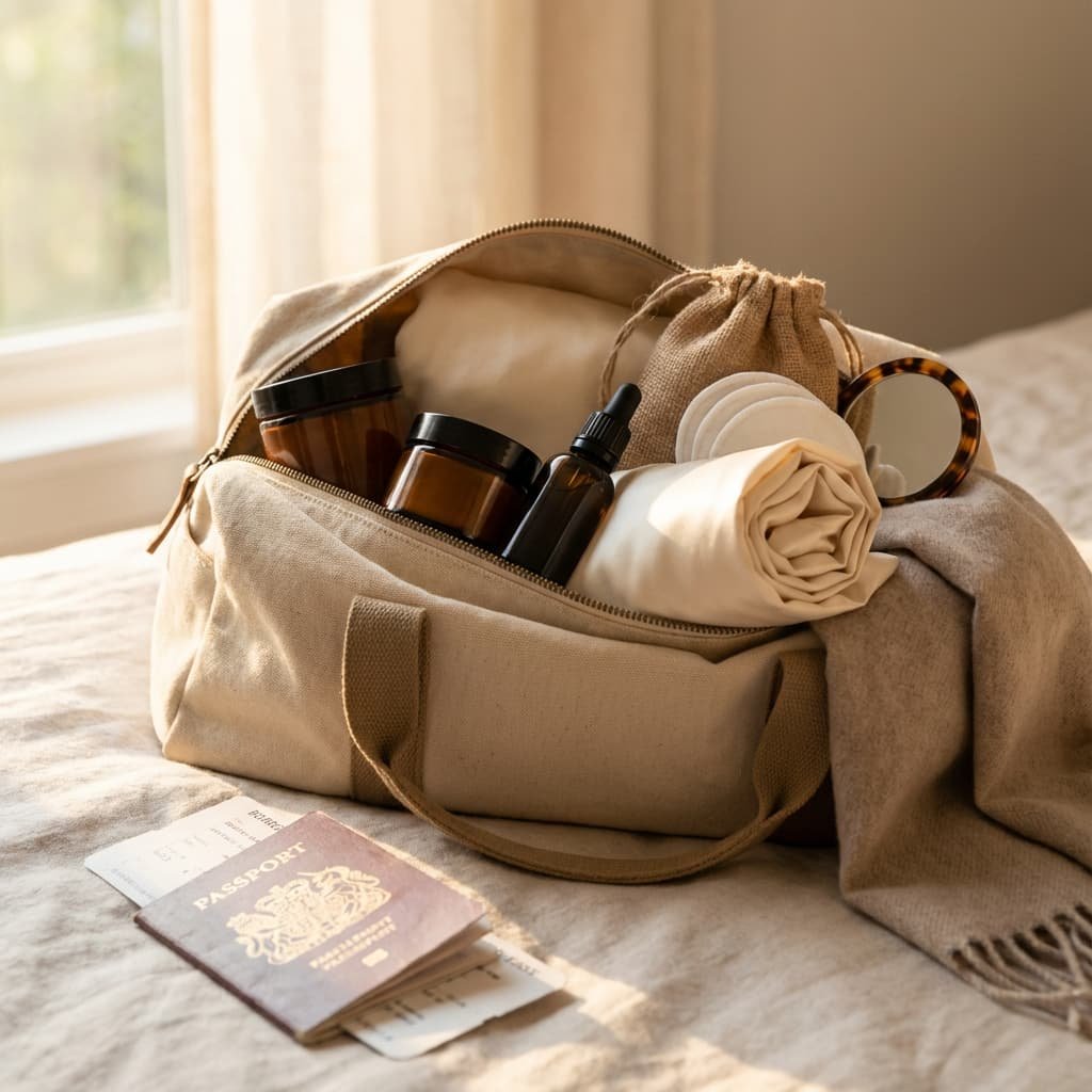 Travel bag with natural cosmetics