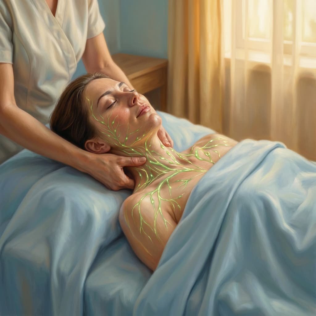 A woman reclined during a lymphatic drainage