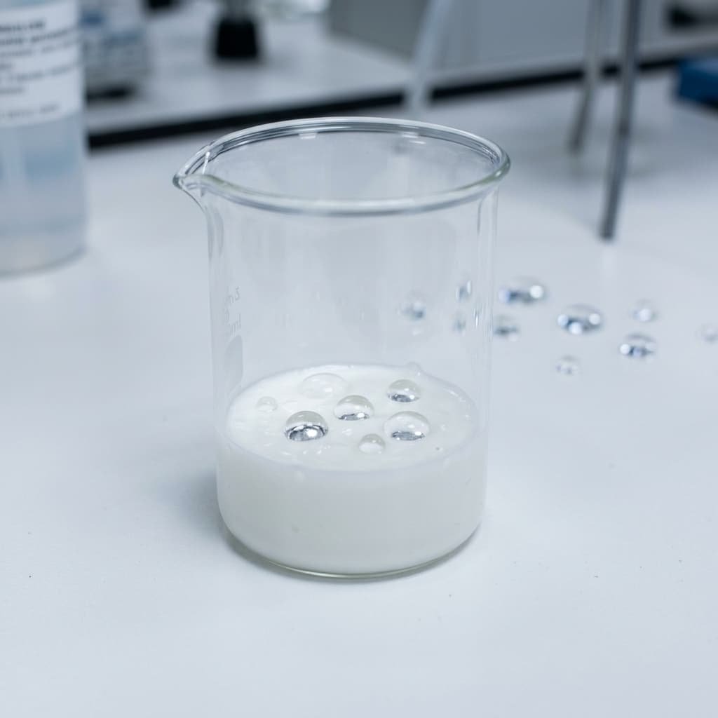 Glass beaker image with synthetic droplets
