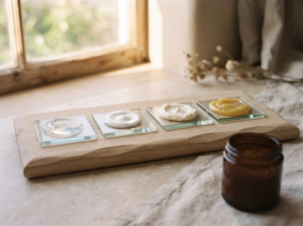 Moisturiser textures on glass palette