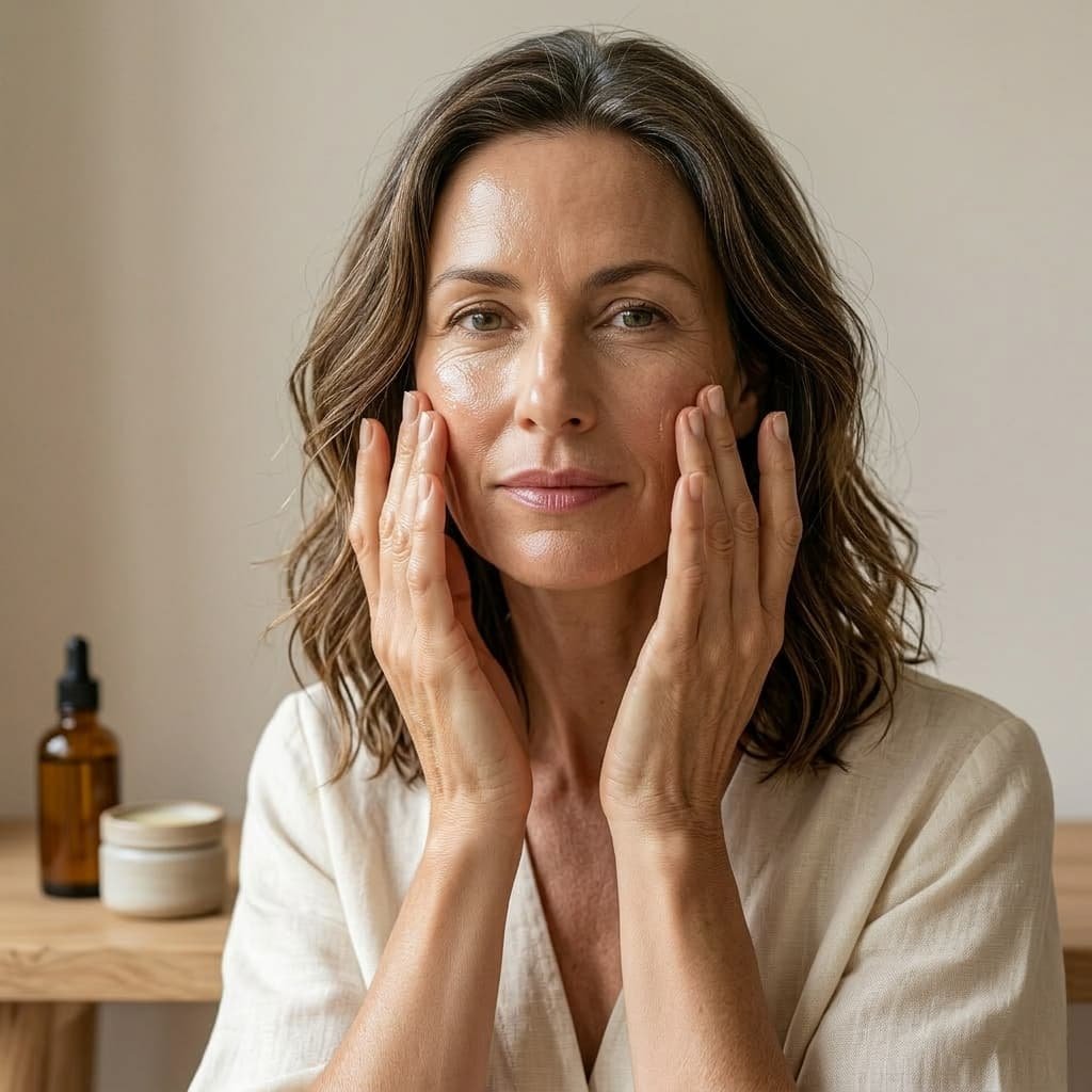 Woman after 40's applying a serum oil